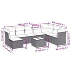vidaXL 9 Piece Patio Sofa Set with Cushions Poly Rattan - Brown and Red With Table
