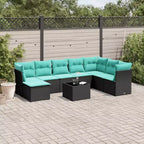 vidaXL 9 Piece Patio Sofa Set with Cushions Poly Rattan - Brown and Red With Table