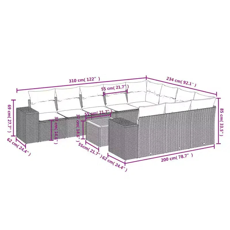 vidaXL 11 Piece Garden Sofa Set with Cushions Poly Rattan