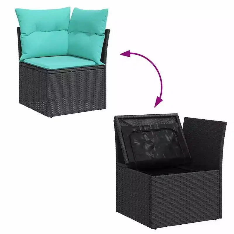 vidaXL Salon de jardin 7 pcs avec coussins résine tressée, canapé d'angle modulable, table ajustable