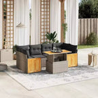 vidaXL Salon de jardin 7 pcs avec coussins résine tressée, canapé d'angle modulable, table ajustable