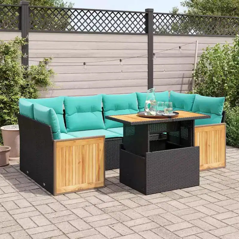 vidaXL Salon de jardin 7 pcs avec coussins résine tressée, canapé d'angle modulable, table ajustable