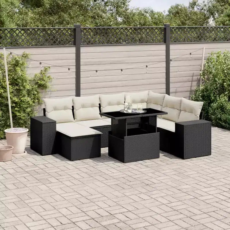 vidaXL 8 Piece Patio Sofa Set with Cushions Black Poly Rattan