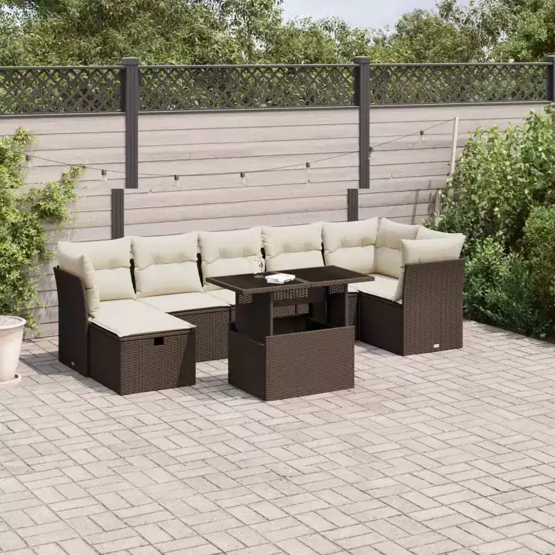 vidaXL 8 Piece Patio Sofa Set with Cushions, Poly Rattan Outdoor Sectional, Modular Design, Adjustable Table