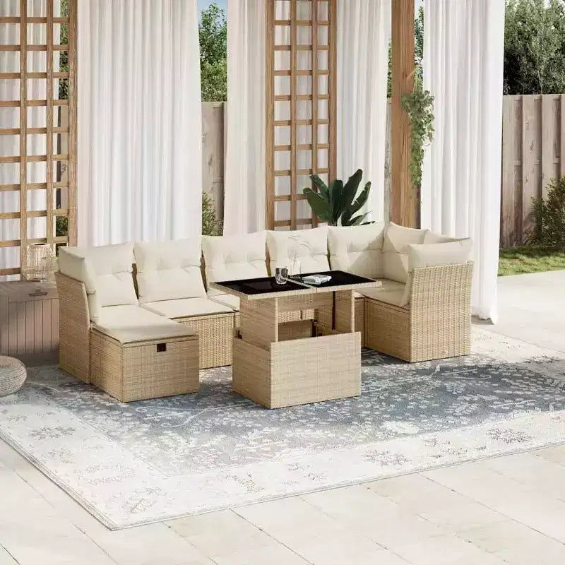 vidaXL 8 Piece Patio Sofa Set with Cushions, Poly Rattan Outdoor Sectional, Modular Design, Adjustable Table