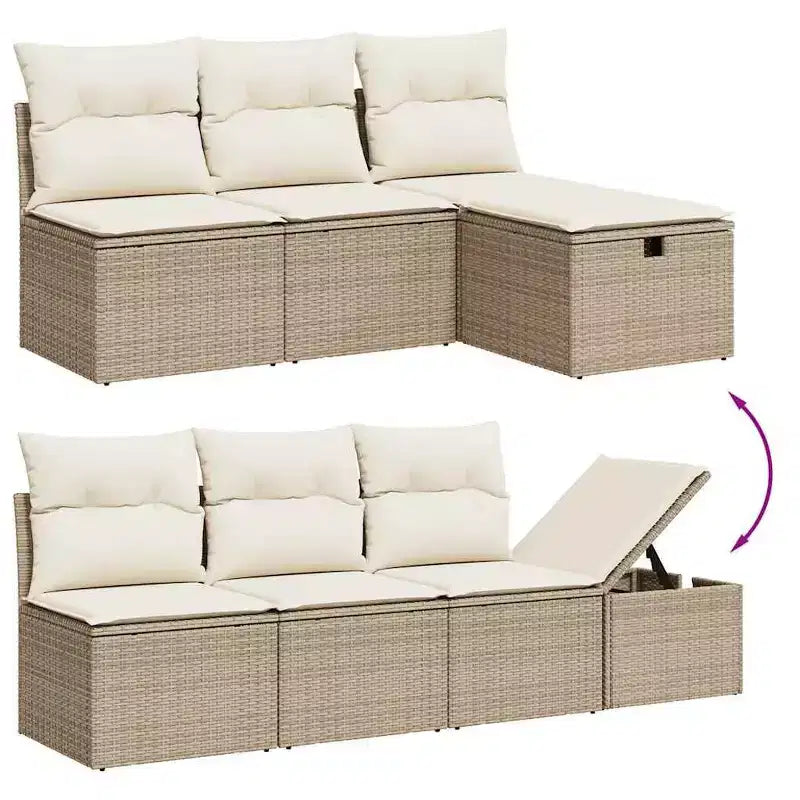 vidaXL 8 Piece Patio Sofa Set with Cushions, Poly Rattan Outdoor Sectional, Modular Design, Adjustable Table