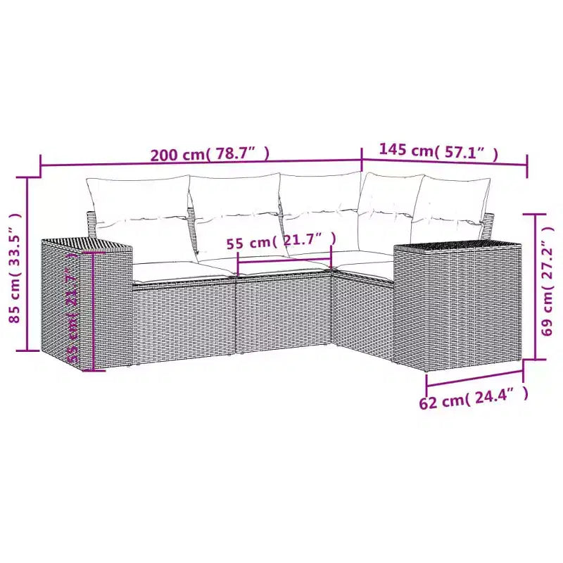 vidaXL 4 Piece Patio Sofa Set with Cushions Beige Poly Rattan