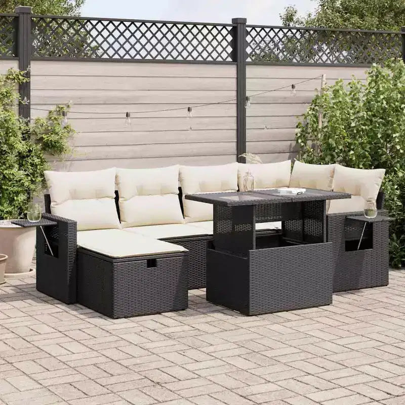 vidaXL 7 Piece Patio Sofa Set with Cushions Poly Rattan, Modular Outdoor Sectional - Multiple Colors/Models