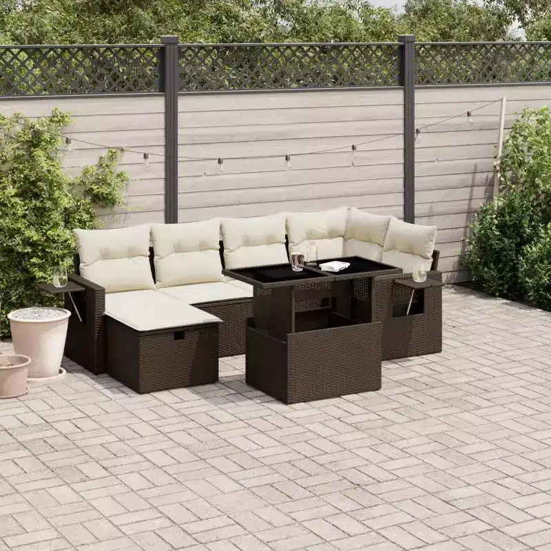 vidaXL 7 Piece Patio Sofa Set with Cushions Poly Rattan, Modular Outdoor Sectional - Multiple Colors/Models