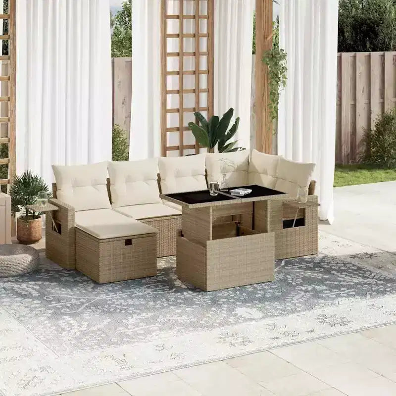 vidaXL 7 Piece Patio Sofa Set with Cushions Poly Rattan, Modular Outdoor Sectional - Multiple Colors/Models
