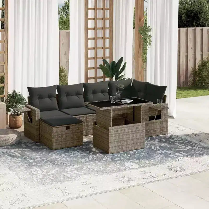 vidaXL 7 Piece Patio Sofa Set with Cushions Poly Rattan, Modular Outdoor Sectional - Multiple Colors/Models