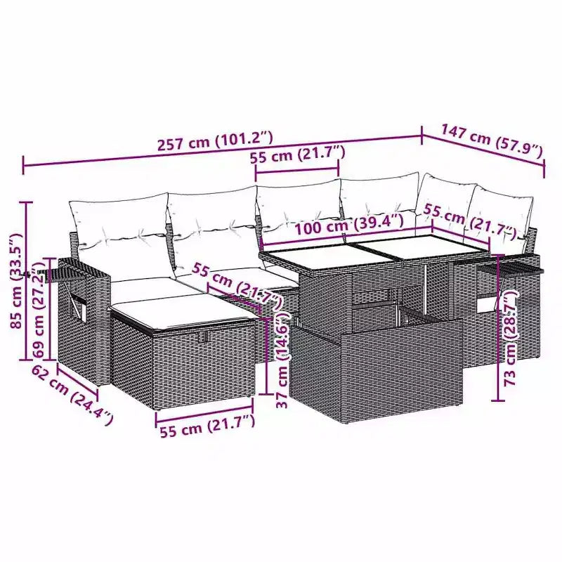 vidaXL 7 Piece Patio Sofa Set with Cushions Poly Rattan, Modular Outdoor Sectional - Multiple Colors/Models