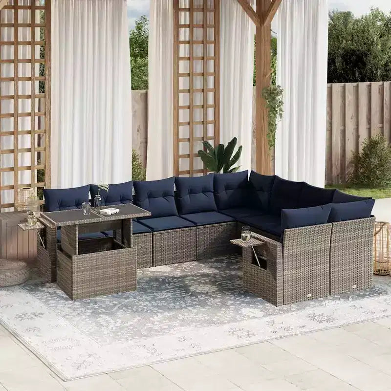 vidaXL Salon de jardin avec coussins et table, 10 pièces en rotin synthétique