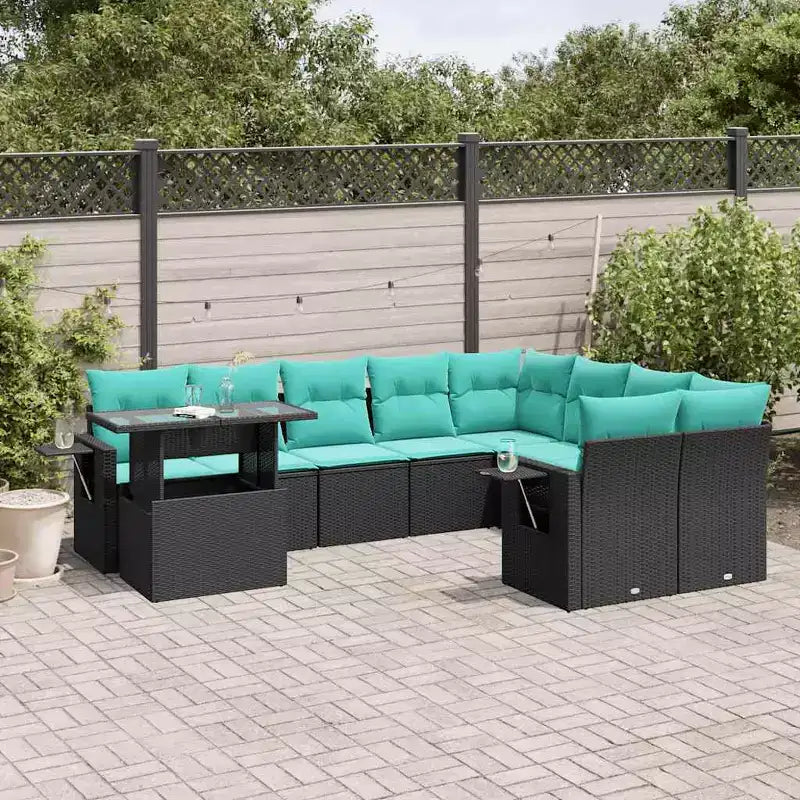 vidaXL Salon de jardin avec coussins et table, 10 pièces en rotin synthétique