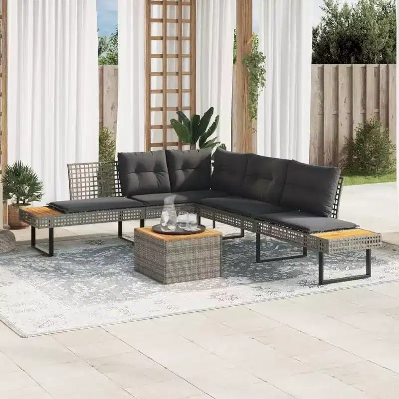 vidaXL Ensemble canapé de jardin 2 places avec coussins en rotin synthétique et acacia