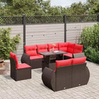 vidaXL Patio Sofa Set with Cushions and Table Outdoor 9 Piece Poly Rattan