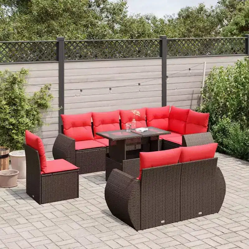 vidaXL Patio Sofa Set with Cushions and Table Outdoor 9 Piece Poly Rattan