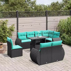 vidaXL Patio Sofa Set with Cushions and Table Outdoor 9 Piece Poly Rattan
