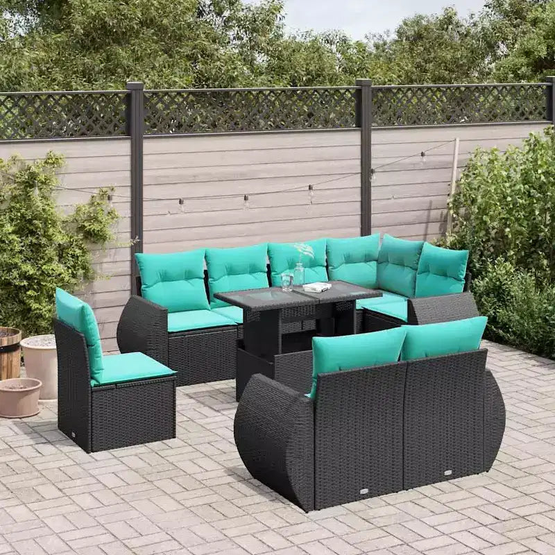 vidaXL Patio Sofa Set with Cushions and Table Outdoor 9 Piece Poly Rattan
