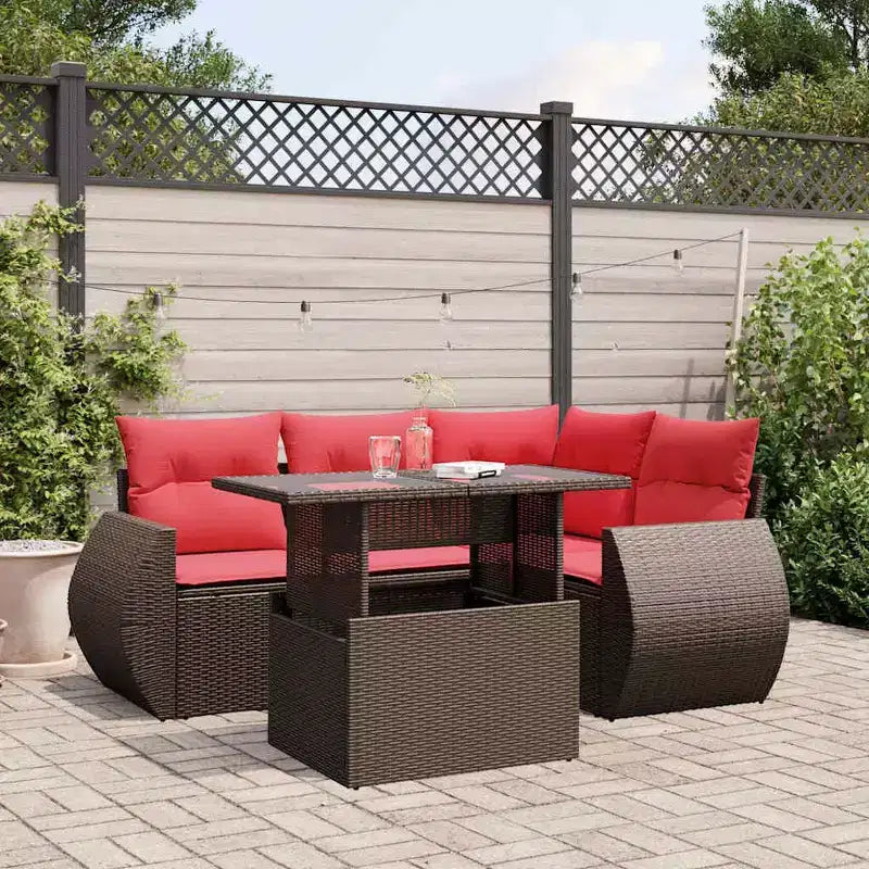 vidaXL Salon de jardin avec coussins et table d'extérieur 5 pièces en résine tressée