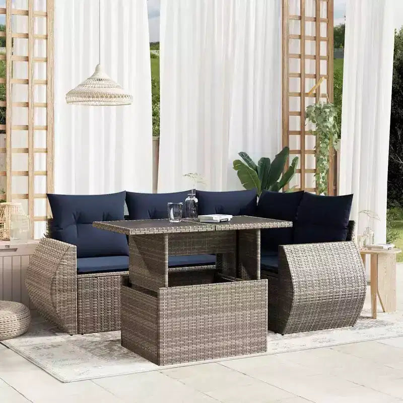 vidaXL Salon de jardin avec coussins et table d'extérieur 5 pièces en résine tressée