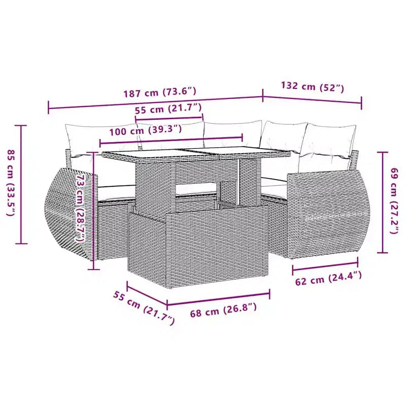 vidaXL Salon de jardin avec coussins et table d'extérieur 5 pièces en résine tressée