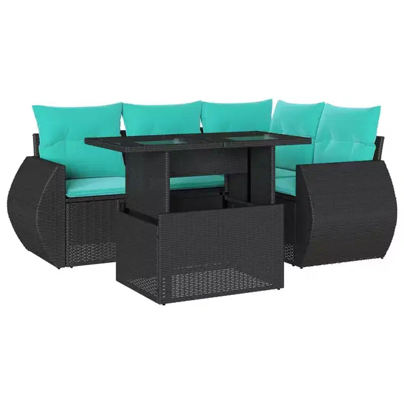 vidaXL Salon de jardin avec coussins et table d'extérieur 5 pièces en résine tressée
