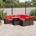 vidaXL Patio Sofa Set with Cushions Table and Couches 9 Piece Poly Rattan
