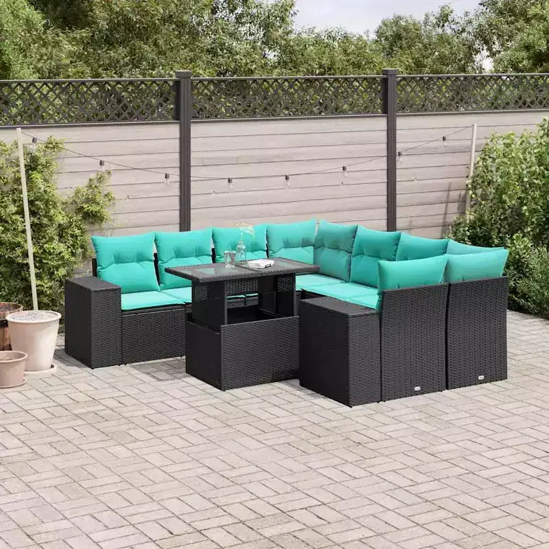 vidaXL Patio Sofa Set with Cushions Table and Couches 9 Piece Poly Rattan