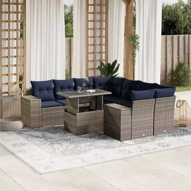 vidaXL Patio Sofa Set with Cushions Table and Couches 9 Piece Poly Rattan