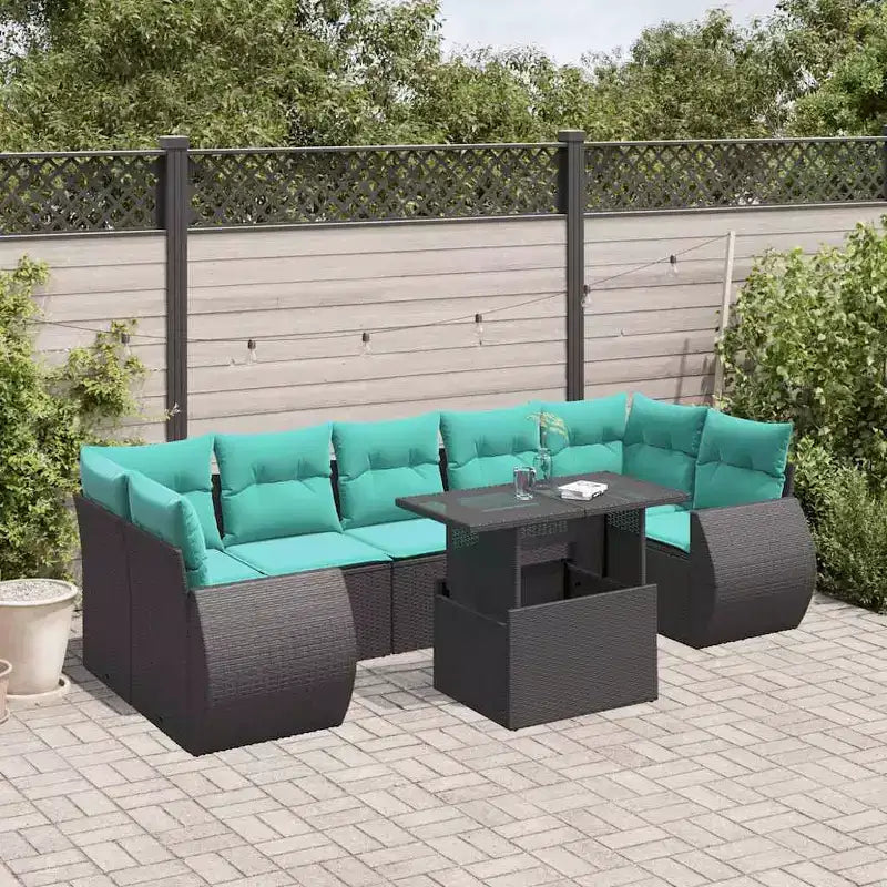 vidaXL Garden Sofa Set with Cushions Poly Rattan Acacia