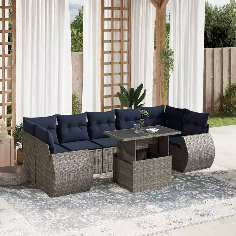 vidaXL Garden Sofa Set with Cushions Poly Rattan Acacia