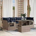 vidaXL Salon de jardin avec coussins, table et canapés, 7 pièces, en rotin synthétique