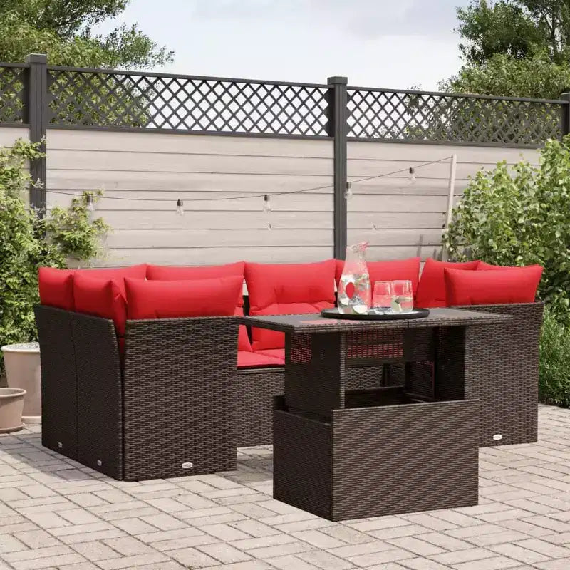 vidaXL Patio Sofa Set with Cushions Modular Outdoor Seating 7 Piece Poly Rattan