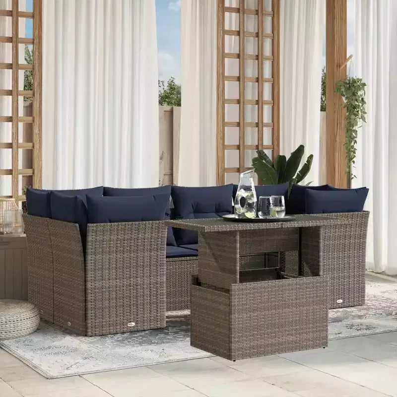 vidaXL Patio Sofa Set with Cushions Modular Outdoor Seating 7 Piece Poly Rattan