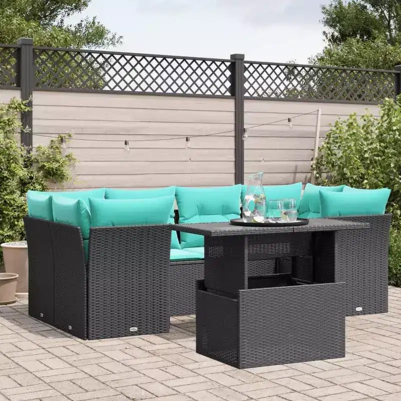 vidaXL Patio Sofa Set with Cushions Modular Outdoor Seating 7 Piece Poly Rattan