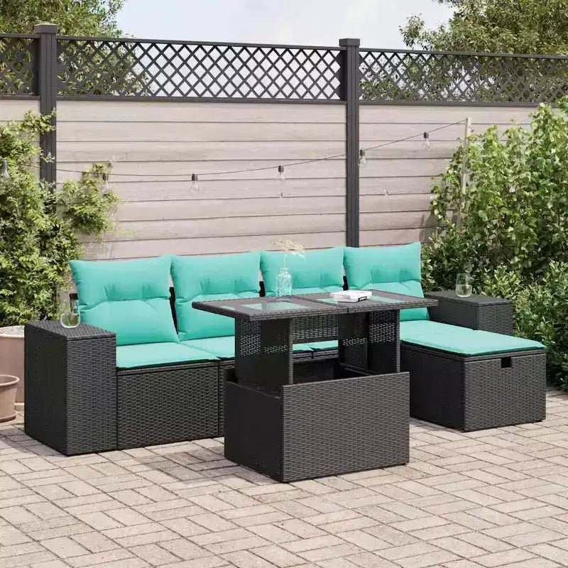 vidaXL Patio Sofa Set with Cushions Sectional Couches 6 Piece Poly Rattan