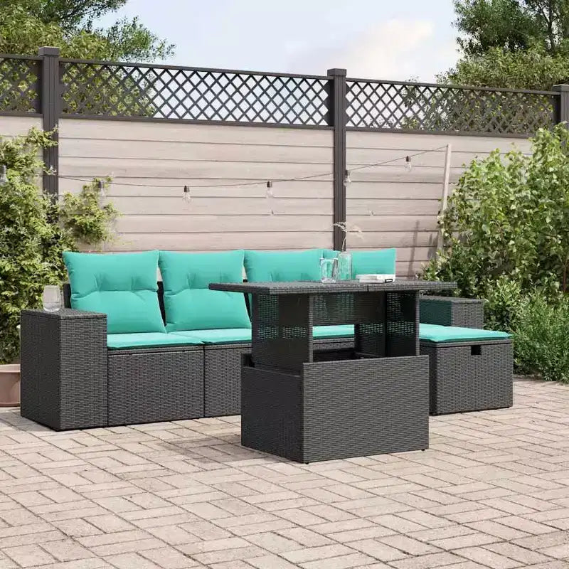 vidaXL Patio Sofa Set with Cushions Sectional Couches 6 Piece Poly Rattan