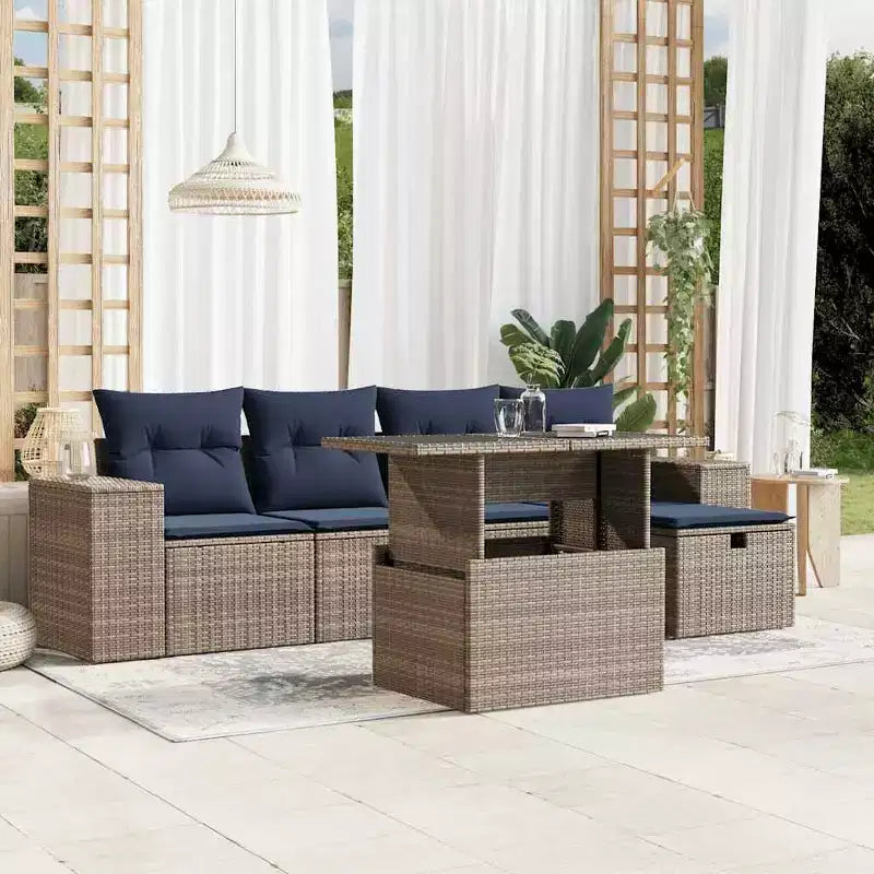 vidaXL Patio Sofa Set with Cushions Sectional Couches 6 Piece Poly Rattan