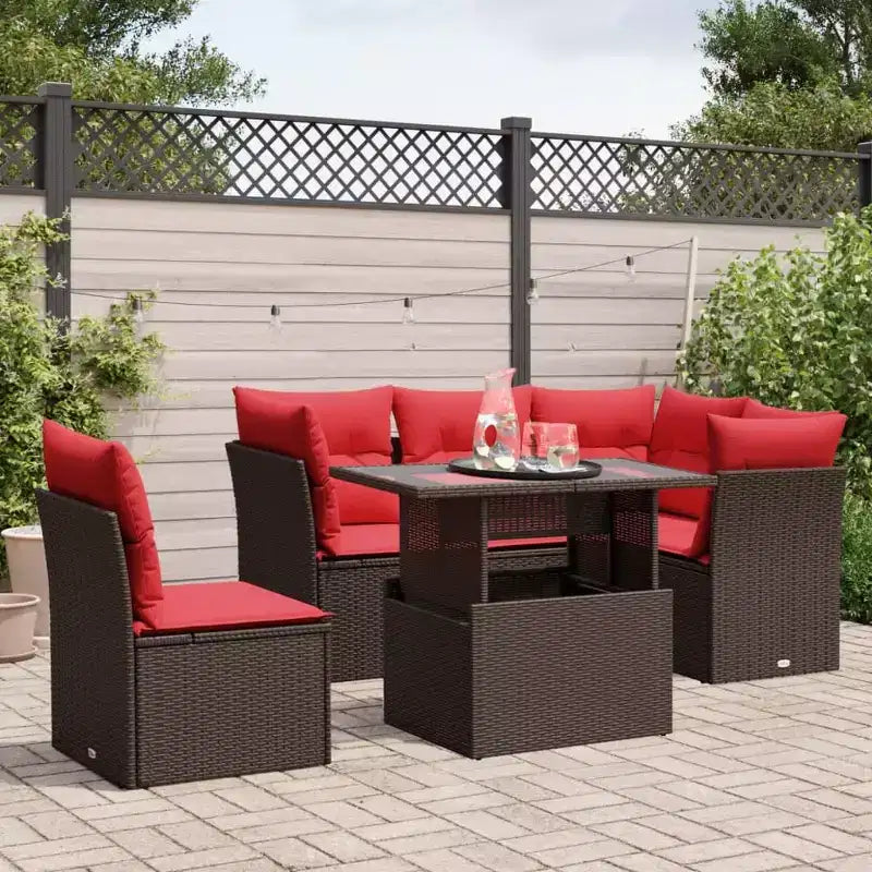 vidaXL Patio Sofa Set with Cushions Modular Outdoor Seating 6 Piece Poly Rattan