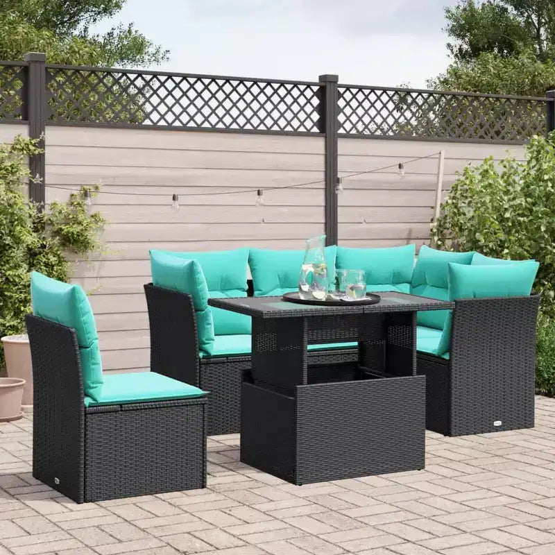vidaXL Patio Sofa Set with Cushions Modular Outdoor Seating 6 Piece Poly Rattan