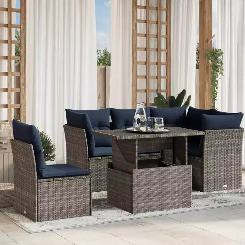 vidaXL Patio Sofa Set with Cushions Modular Outdoor Seating 6 Piece Poly Rattan