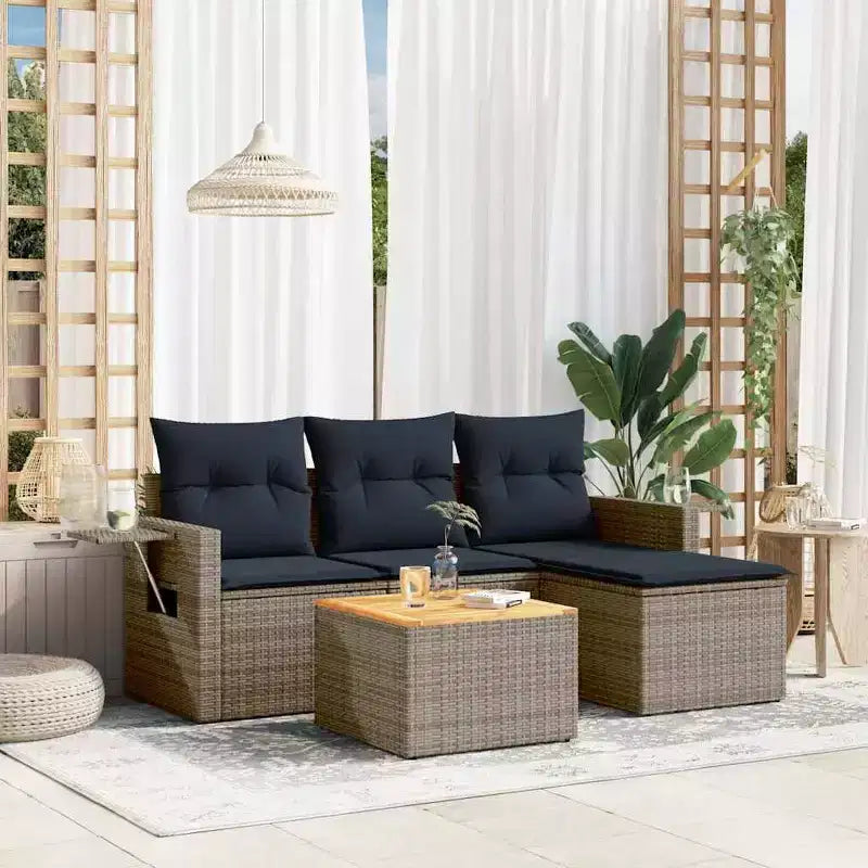 vidaXL 5 Piece Garden Sofa Set with Cushions Grey Poly Rattan