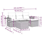 vidaXL 5 Piece Garden Sofa Set with Cushions Grey Poly Rattan
