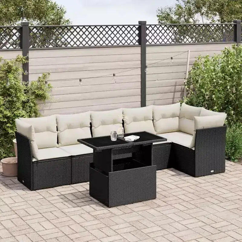 vidaXL 7 Piece Patio Sofa Set with Cushions, Poly Rattan Outdoor Sectional, Modular, Adjustable Table