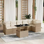 vidaXL 7 Piece Patio Sofa Set with Cushions, Poly Rattan Outdoor Sectional, Modular, Adjustable Table
