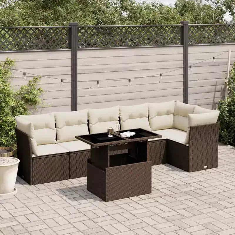 vidaXL 7 Piece Patio Sofa Set with Cushions, Poly Rattan Outdoor Sectional, Modular, Adjustable Table