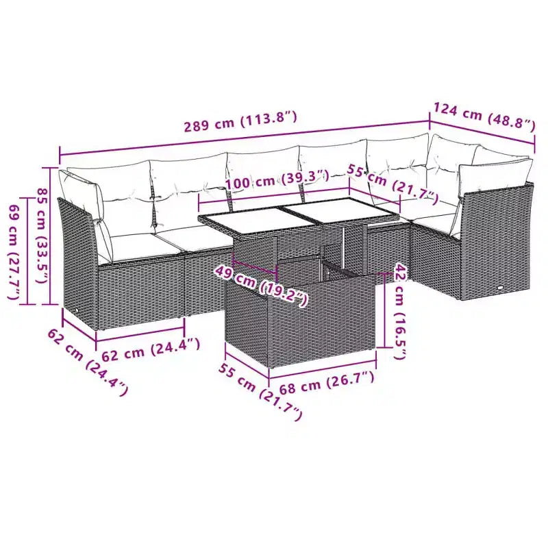vidaXL 7 Piece Patio Sofa Set with Cushions, Poly Rattan Outdoor Sectional, Modular, Adjustable Table