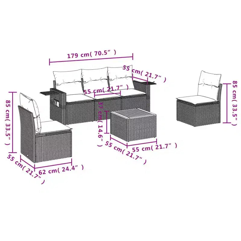 vidaXL 6 Piece Garden Sofa Set with Cushions Grey Poly Rattan