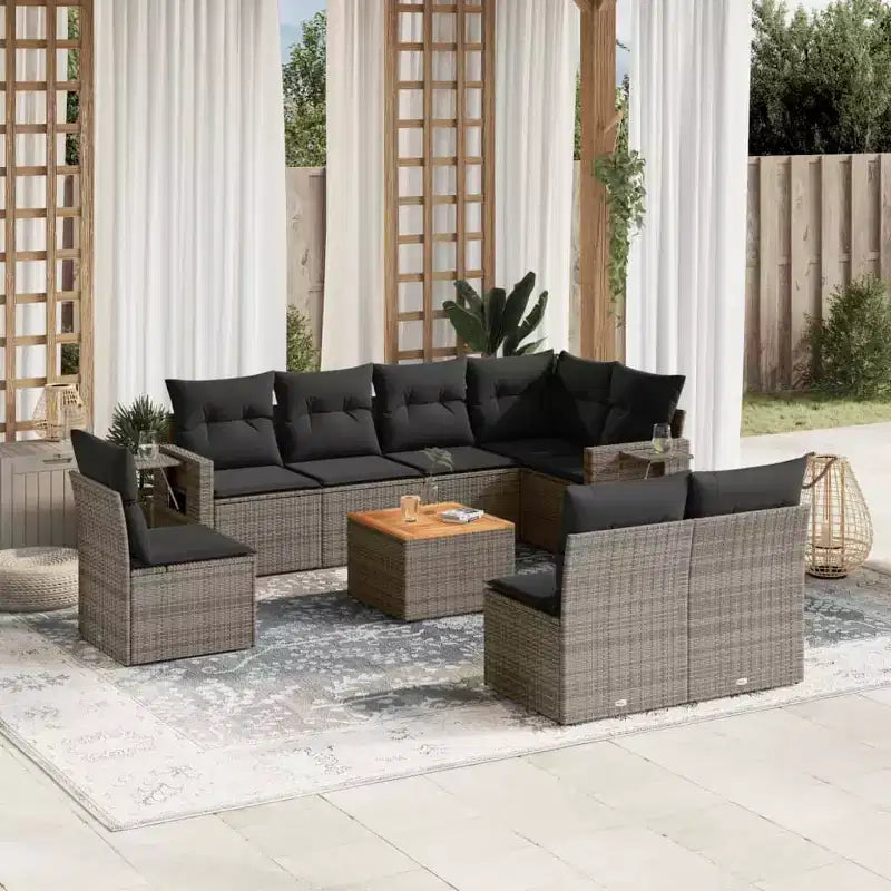 vidaXL 9 Piece Garden Sofa Set with Cushions Black Poly Rattan